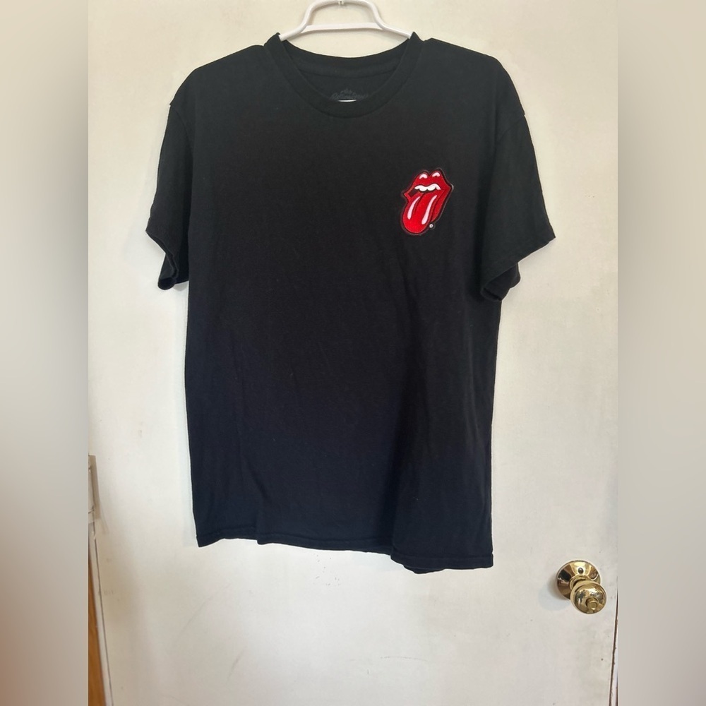 Rolling Stones Black and Red Short Sleeve Tee Embroidered Mouth Large